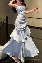 A-Line Gray Prom Dress features spaghetti straps Evening Dresses