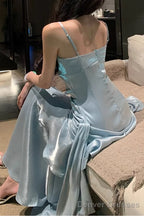 A-Line Gray Prom Dress features spaghetti straps Evening Dresses