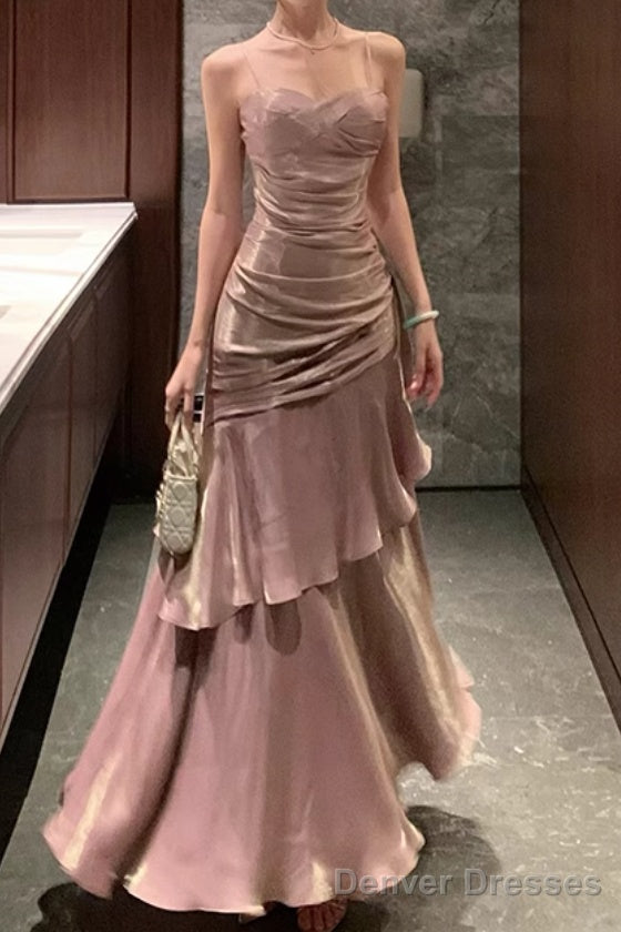 A-Line Pink Prom Dress features spaghetti straps Evening Dresses Main image