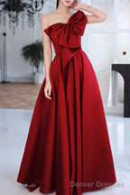 Red A-Line Prom Dresses Sleeveless One-Shoulder Evening Dress