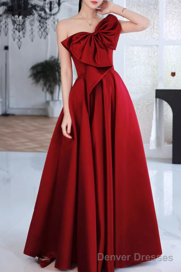 Red A-Line Prom Dresses Sleeveless One-Shoulder Evening Dress