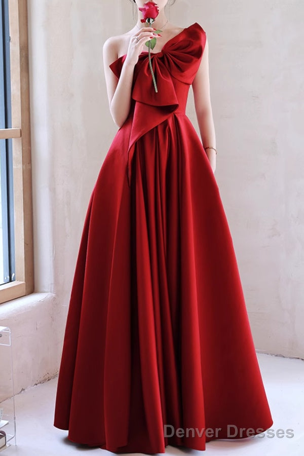 Red A-Line Prom Dresses Sleeveless One-Shoulder Evening Dress