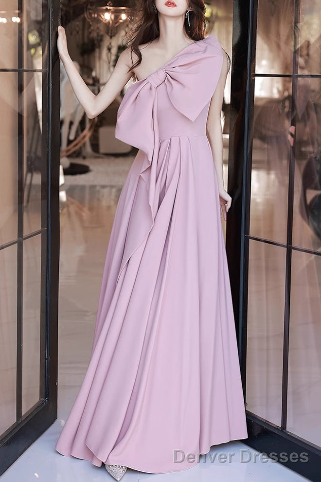 Pink A-Line Prom Dresses Sleeveless One-Shoulder Maxi Dress