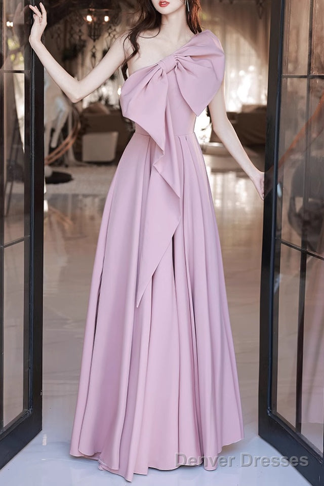 Pink A-Line Prom Dresses Sleeveless One-Shoulder Maxi Dress