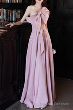 Pink A-Line Prom Dresses Sleeveless One-Shoulder Maxi Dress