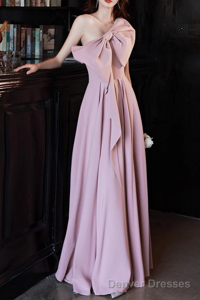 Pink A-Line Prom Dresses Sleeveless One-Shoulder Maxi Dress