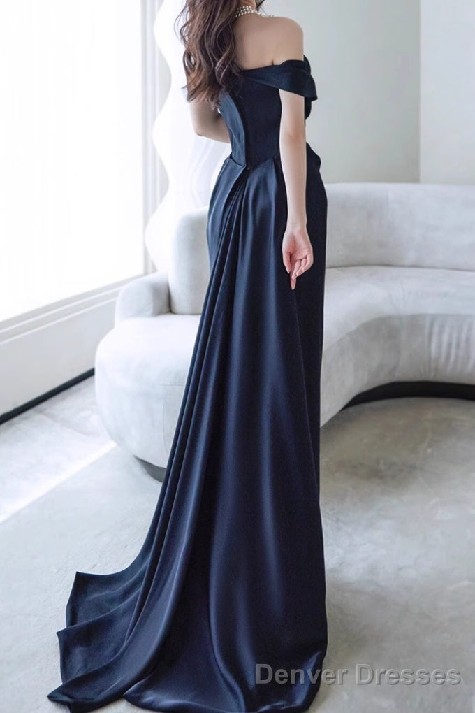 Simple Mermaid Off The Shoulder Black Prom Dress