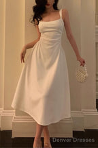 Sleeveless Square Neck Homecoming Dress Ruched A-Line Midi Dress