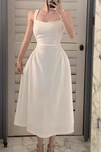 Sleeveless Square Neck Homecoming Dress Ruched A-Line Midi Dress