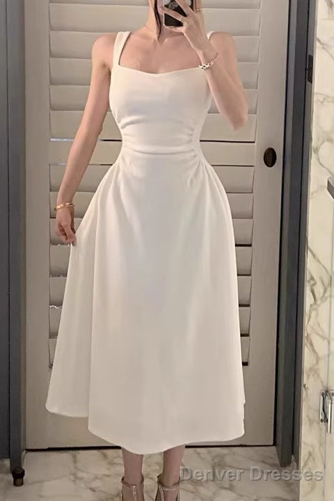 Sleeveless Square Neck Homecoming Dress Ruched A-Line Midi Dress