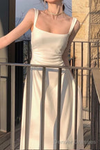 Sleeveless Square Neck Homecoming Dress Ruched A-Line Midi Dress