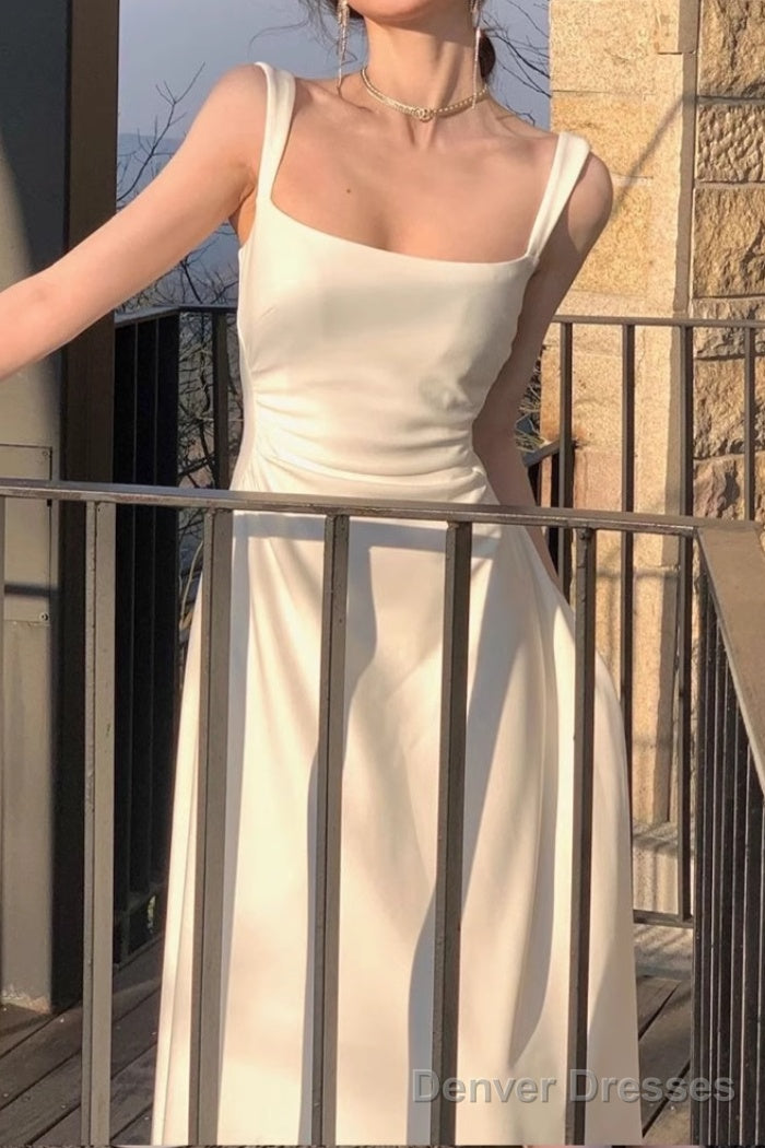 Sleeveless Square Neck Homecoming Dress Ruched A-Line Midi Dress