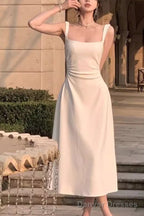 Sleeveless Square Neck Homecoming Dress Ruched A-Line Midi Dress