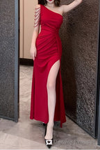 Elegant One-Shoulder Satin Long Prom Dress With Slit Bodycon Dresses