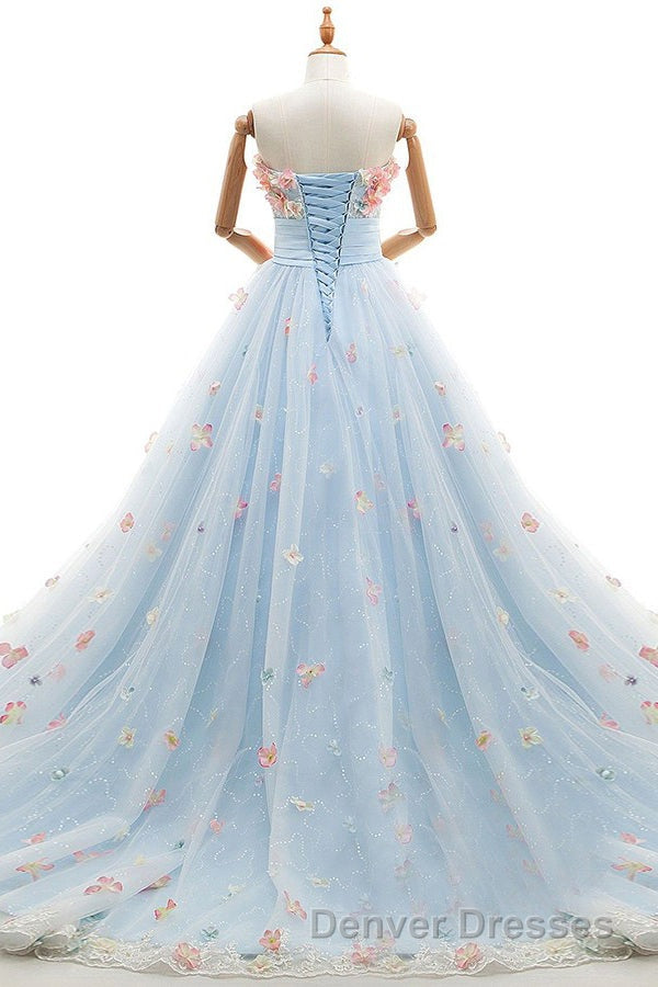 Charming Light Blue Tulle Sweetheart Ball Gown Court Train Wedding Dress