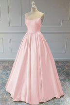 A-line Sleeveless Square Neckline Long/Floor-Length Satin Prom Dresses