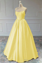 A-line Sleeveless Square Neckline Long/Floor-Length Satin Prom Dresses