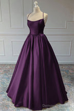 A-line Sleeveless Square Neckline Long/Floor-Length Satin Prom Dresses