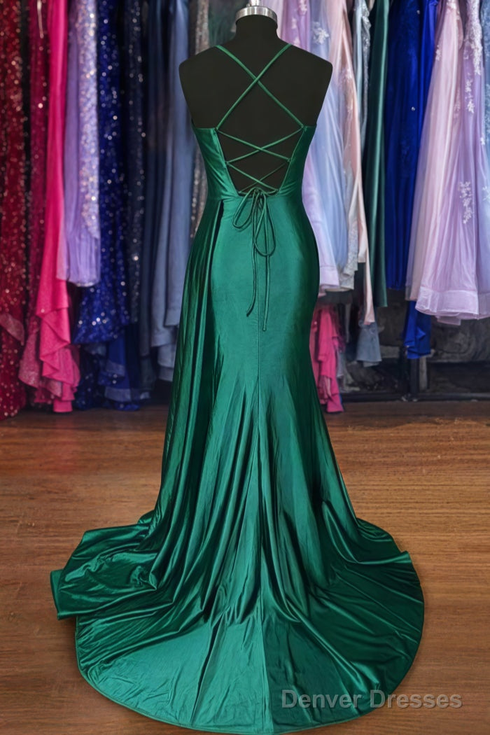 A-line Sweetheart Spaghetti Straps Sweep Train Silk like Satin Ruched Prom Dresses Main image