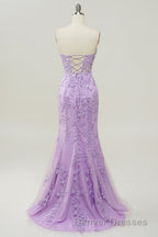 Coral Sweetheart Lace-Up Long Mermaid Prom Dress with Appliques