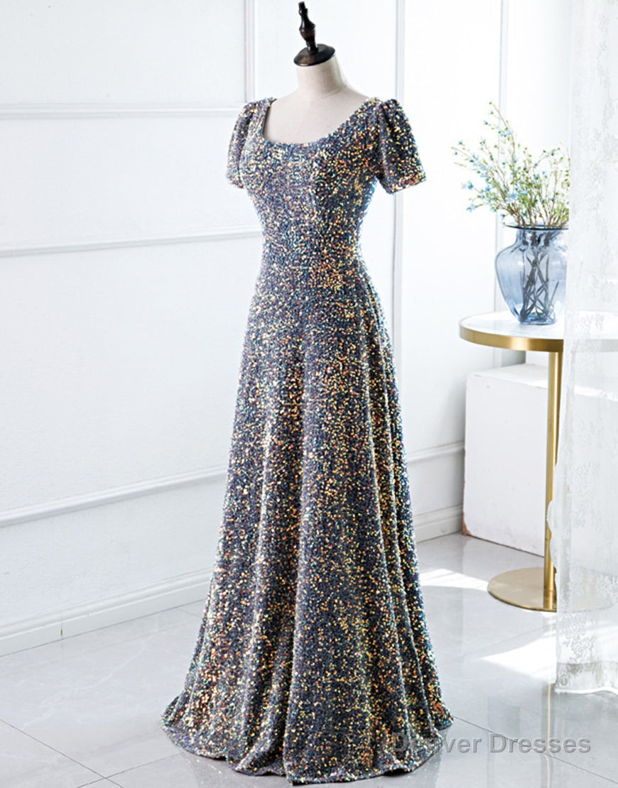 A-Line Square Long Evening Dress with Sequins Secondary image