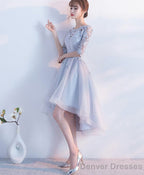 Gray Lace Tulle High Low Prom Dress Lace Evening Dress