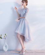 Gray Lace Tulle High Low Prom Dress Lace Evening Dress
