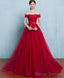 Red A Line Tulle Long Prom Gown Evening Dress