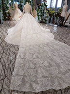 Gorgeous Long Sleeves Ball Gown Wedding Dress With Beading Appliques