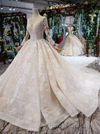 Gorgeous Long Sleeves Ball Gown Wedding Dress With Beading Appliques