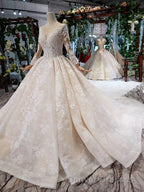 Gorgeous Long Sleeves Ball Gown Wedding Dress With Beading Appliques