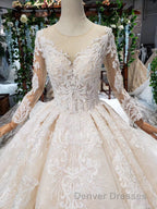 Gorgeous Long Sleeves Ball Gown Wedding Dress With Beading Appliques