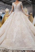 Gorgeous Long Sleeves Ball Gown Wedding Dress With Beading Appliques