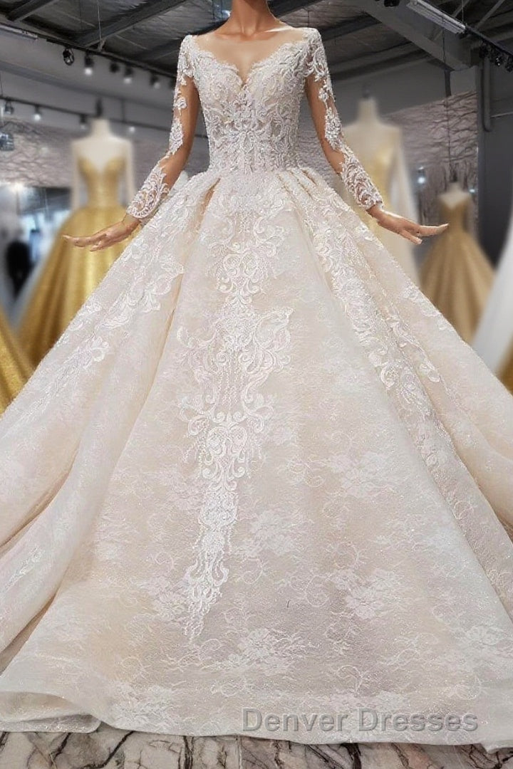 Gorgeous Long Sleeves Ball Gown Wedding Dress With Beading Appliques