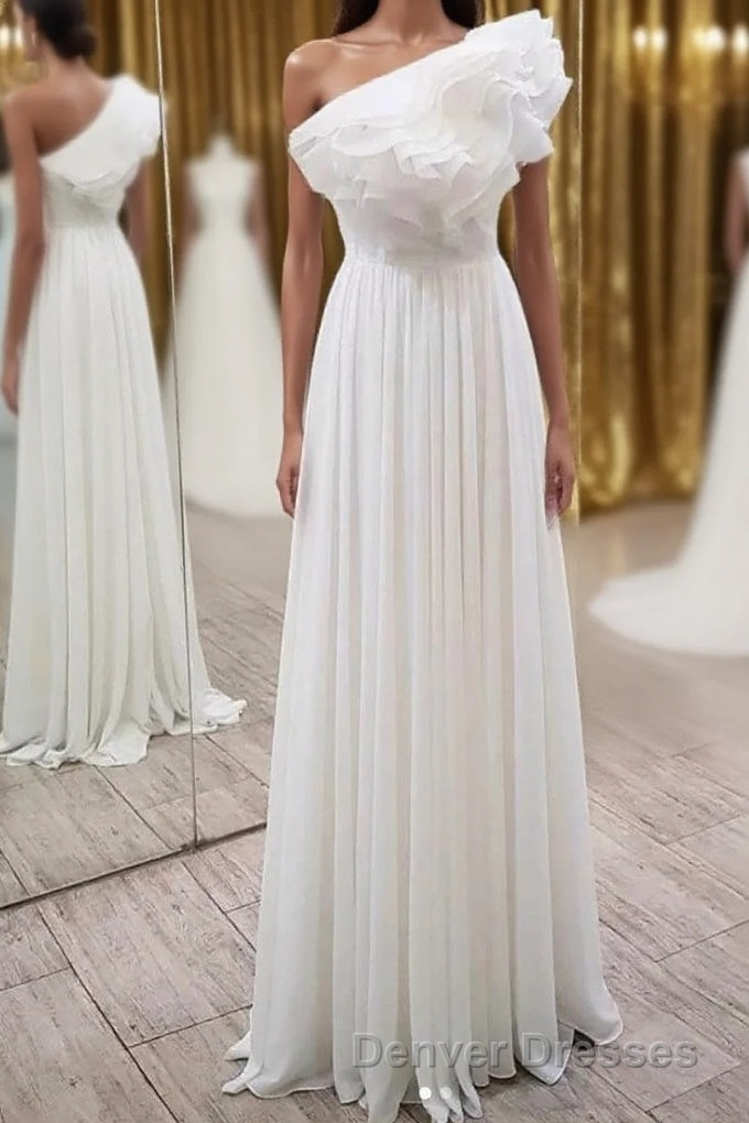 Elegant Ruffles One Shoulder Long Prom Dress, Chiffon Long Formal Dress Main image