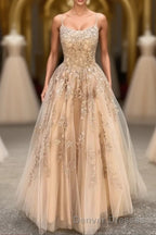 Hottest Elegant Spaghetti Straps Backless Lace Long Princess Prom Dress For Teens