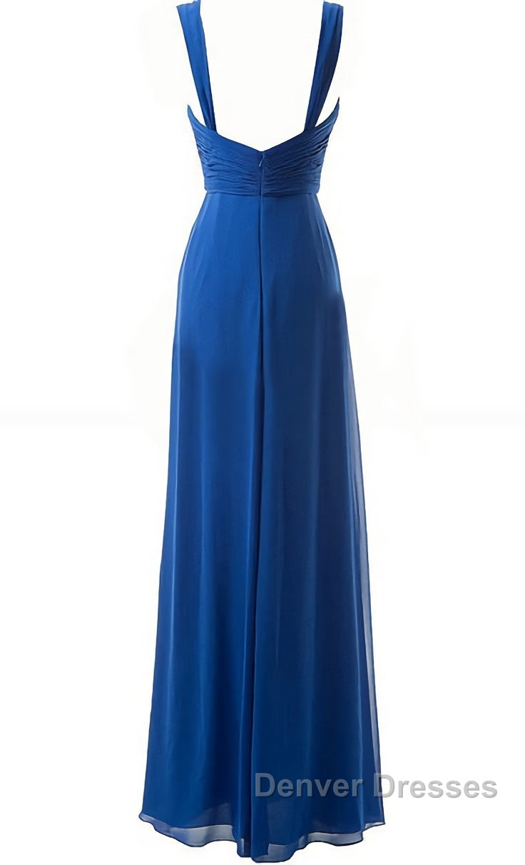 Simple Cheap Blue Sweetheart Long Ruffles Chiffon Bridesmaid Dress Secondary image