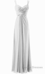 Simple Cheap Blue Sweetheart Long Ruffles Chiffon Bridesmaid Dress