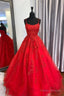 Red Lace Long Prom Dresses, A-Line Formal Evening Dresses