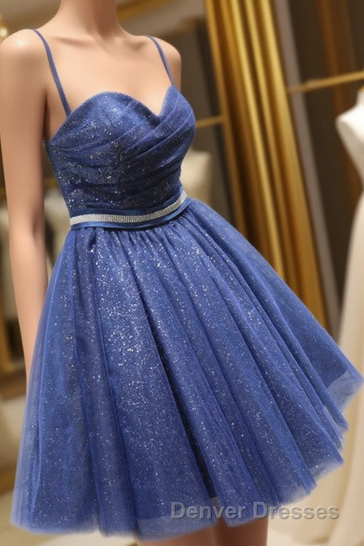 Glitter Sweetheart Blue Short Prom Homecoming Dress With Beading Main image