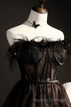 Cute Strapless Black Tulle Short Homecoming Dress