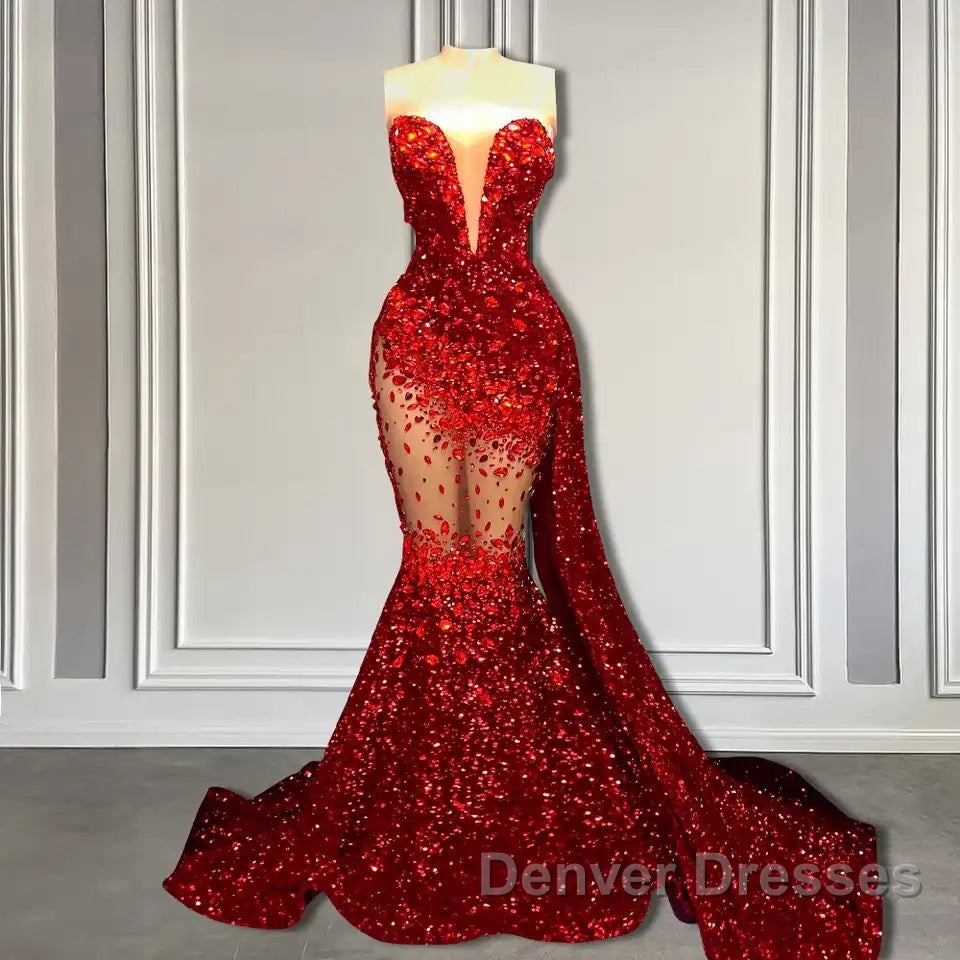 Red Mermaid Style Prom Dress with Sweetheart Sequins and Ruffle Secondary image