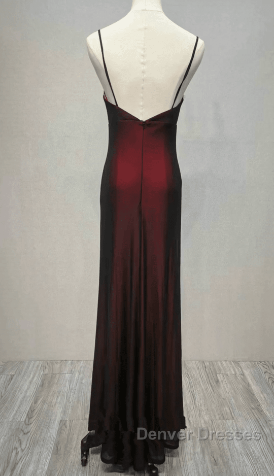 Black And Red Sweetheart Simple Straps Long Prom Dress, A-Line Long Formal Dress Main image