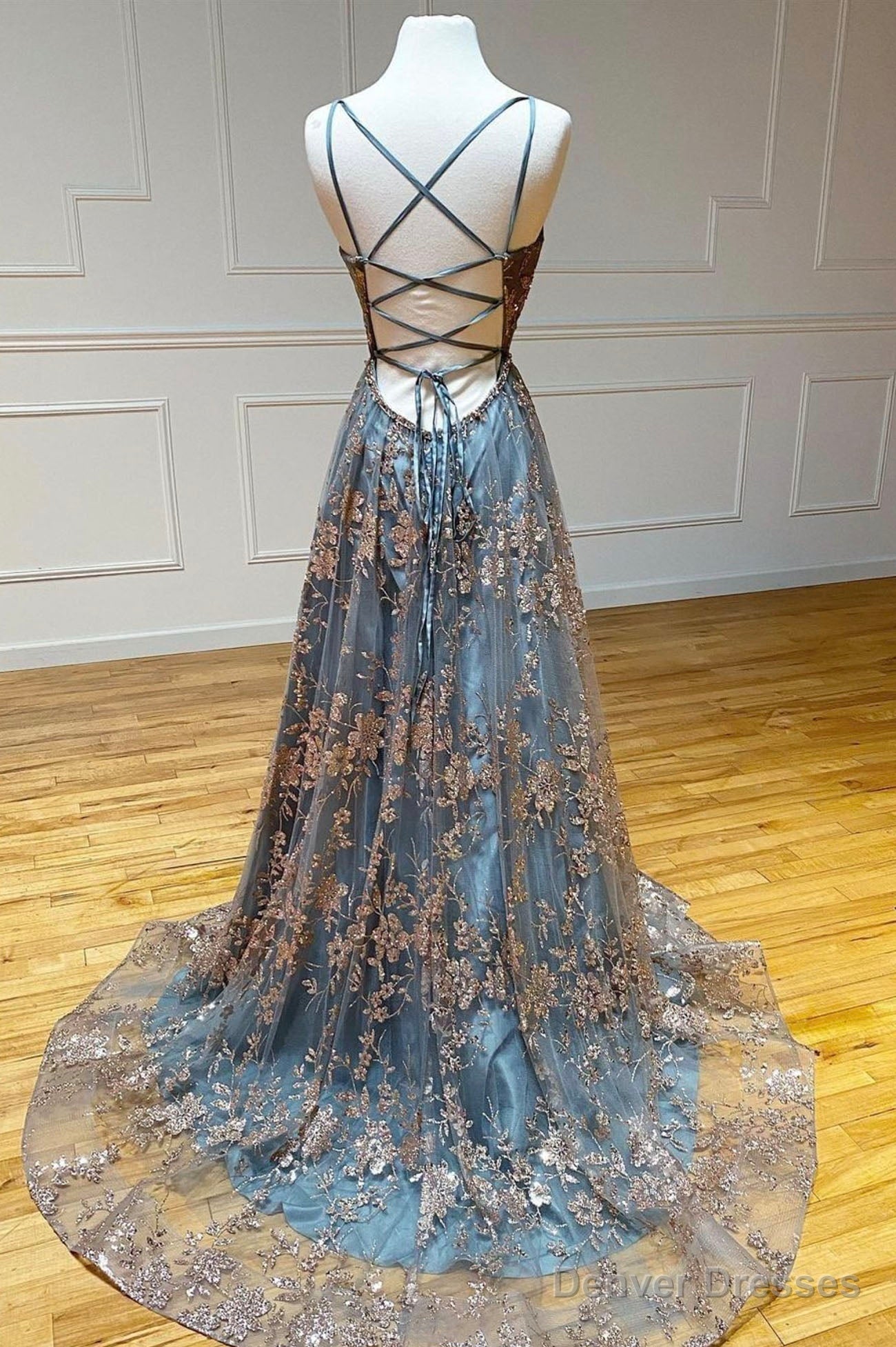 Grey Tulle Sequins Long Prom Dresses, A-Line Spaghetti Straps Evening Dresses Secondary image
