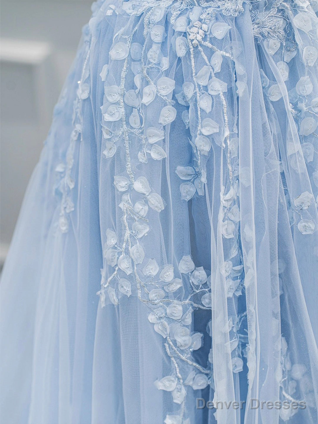 Blue Sweetheart Neck Lace Floor Length Prom Dress, Lovely Blue Evening Dress Secondary image