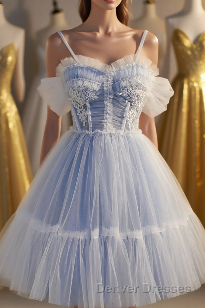 Cute Spaghetti Strap Lace Short Party Dress, A-Line Evening Dress Main image