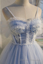 Cute Spaghetti Strap Lace Short Party Dress, A-Line Evening Dress