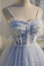 Cute Spaghetti Strap Lace Short Party Dress, A-Line Evening Dress