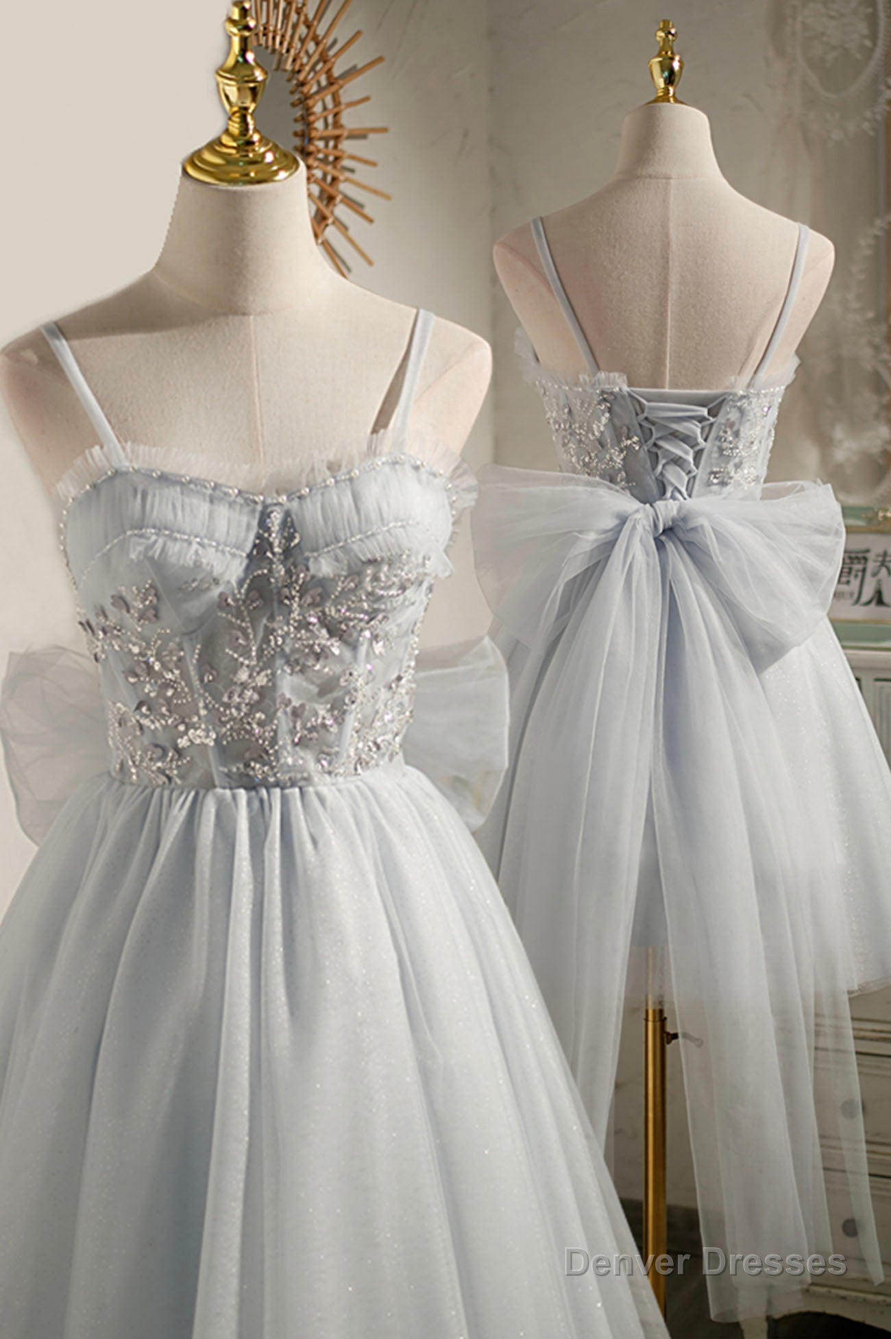 Gray Tulle Short A-Line Prom Dress, Cute Evening Party Dress Main image