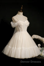 Cute Spaghetti Strap Lace Short Party Dress, A-Line Evening Dress